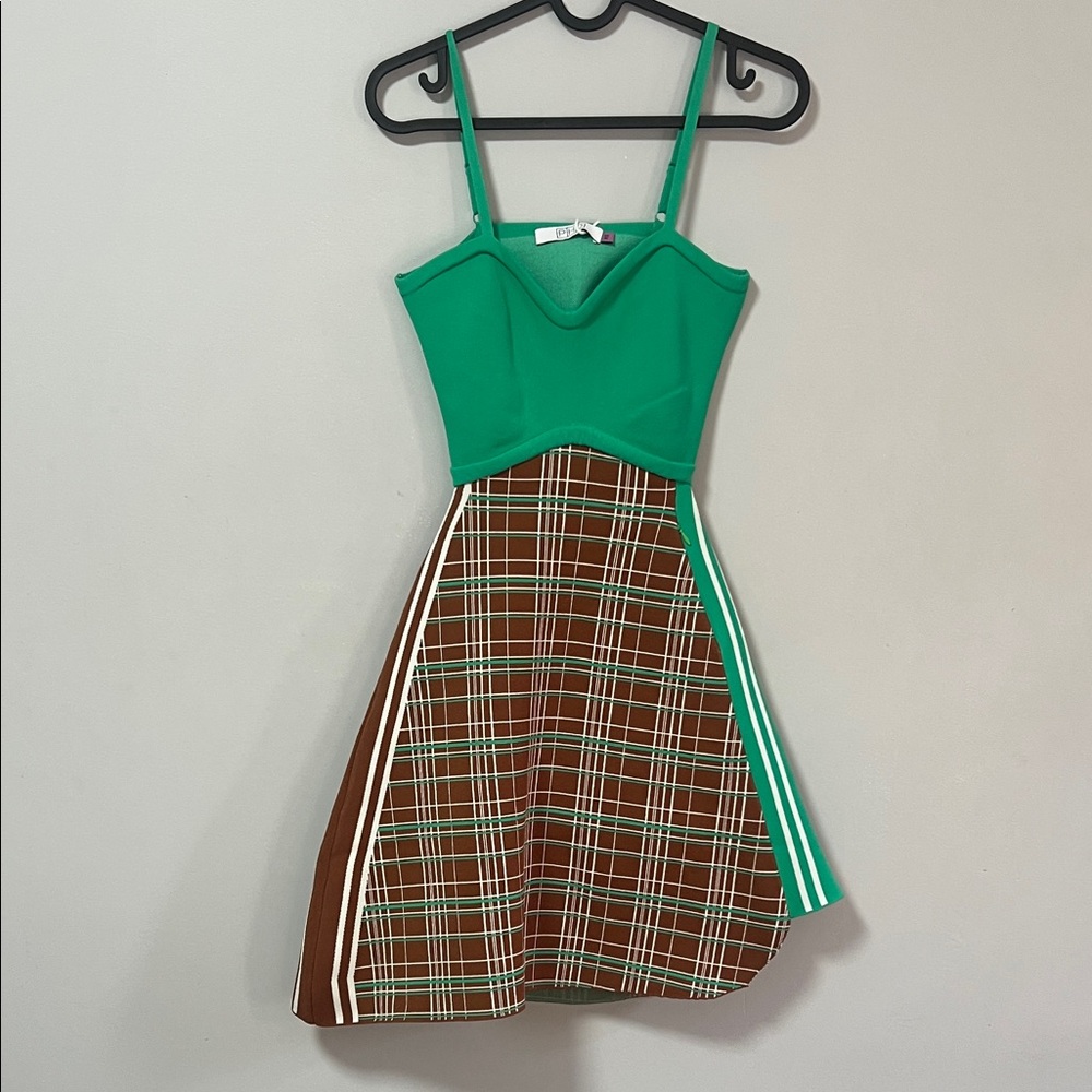 PH5 Green and Brown Plaid Mini Dress